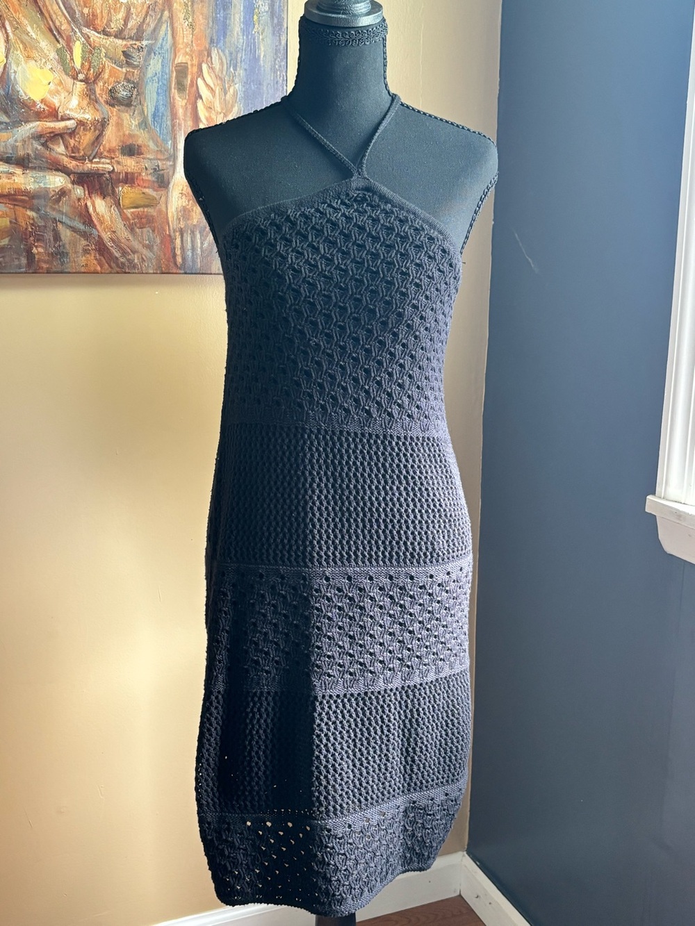 Old Navy Black Crochet Halter Mini Dress